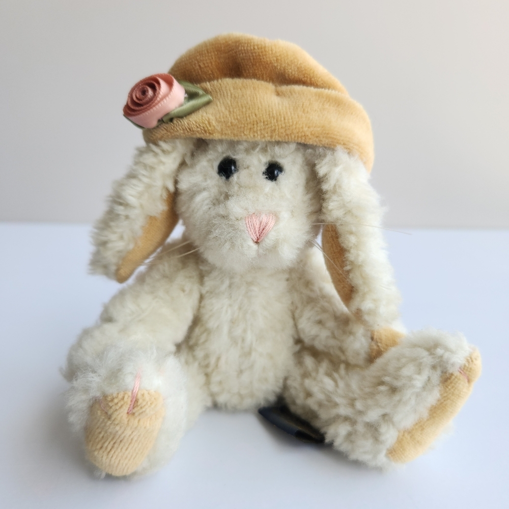 VTG Boyds Bears Jointed Mini Delapain Cream Plush 7" Bunny & Hat *No Ribbon*